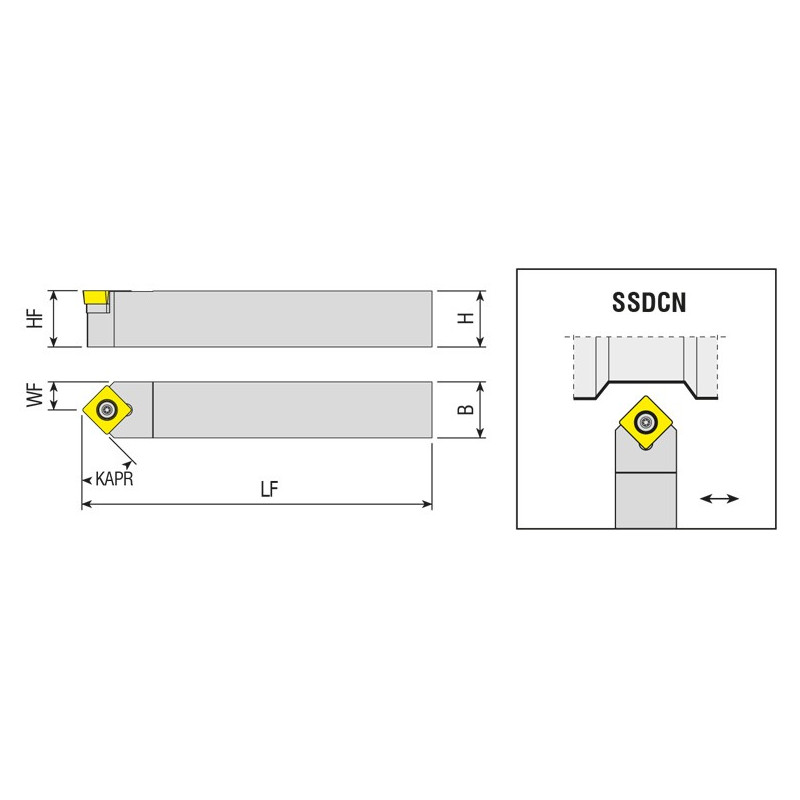SSDCN 2020 K09 esztergakés, 45°, 20x20 mm, AKKO