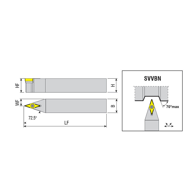 SVVBN 2020 K11 esztergakés, 72,5°, 20x20 mm, AKKO