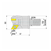 AEM90-DC11-D40-M16-L43-Z03-H-F felcsavarozható sarokmaró, 90°, Ø 40 mm, AKKO