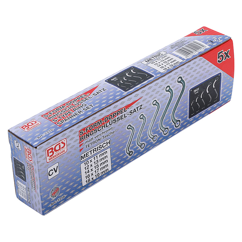 Generátorkulcs készlet, S-forma, 10 x 11 - 18 x 19 mm, 5 darabos (BGS-1216)