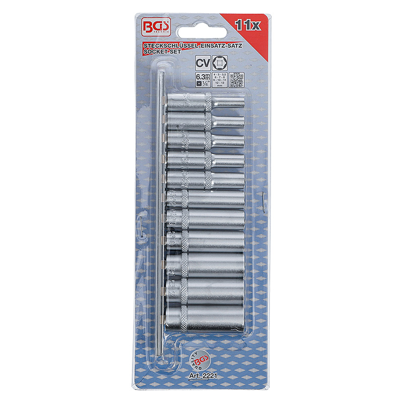 Dugókulcskészlet, hatszögletű, hosszított, 1/4", 4 -13 mm, 11 darabos (BGS-2221)