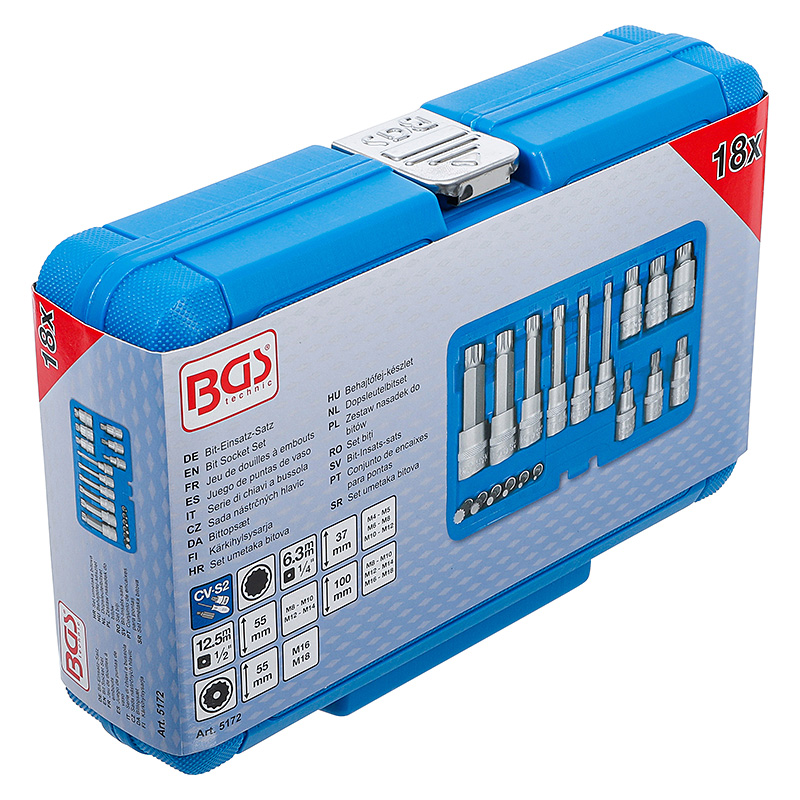 Behajtófej-készlet, 1/4" és 1/2", XZN, 18 darabos (BGS-5172)