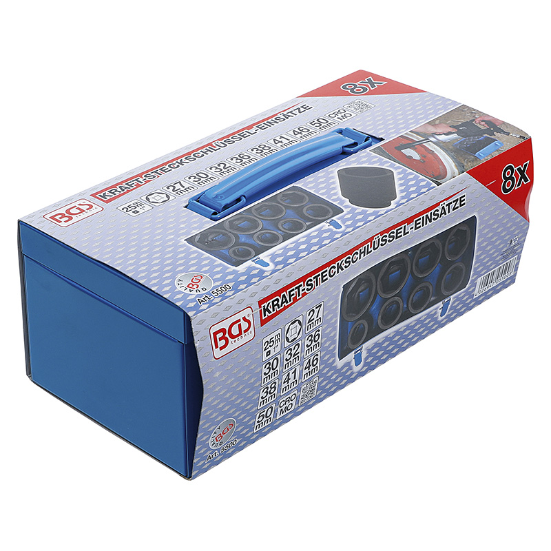 Levegős dugókulcskészlet hatszögletű, hosszított, 1", 27 - 50 mm, 8 darabos (BGS-5500)