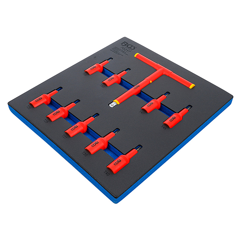 VDE behajtófej készlet, 1/2", T-profil (Torx) T20 - T55, 10 darabos, tálcán (BGS-70217)