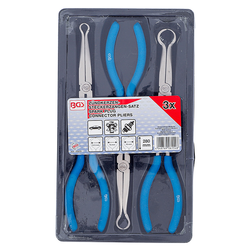 Gyertyapipa fogó készlet, extra hosszú, 280 mm, 3 darabos (BGS-70970)