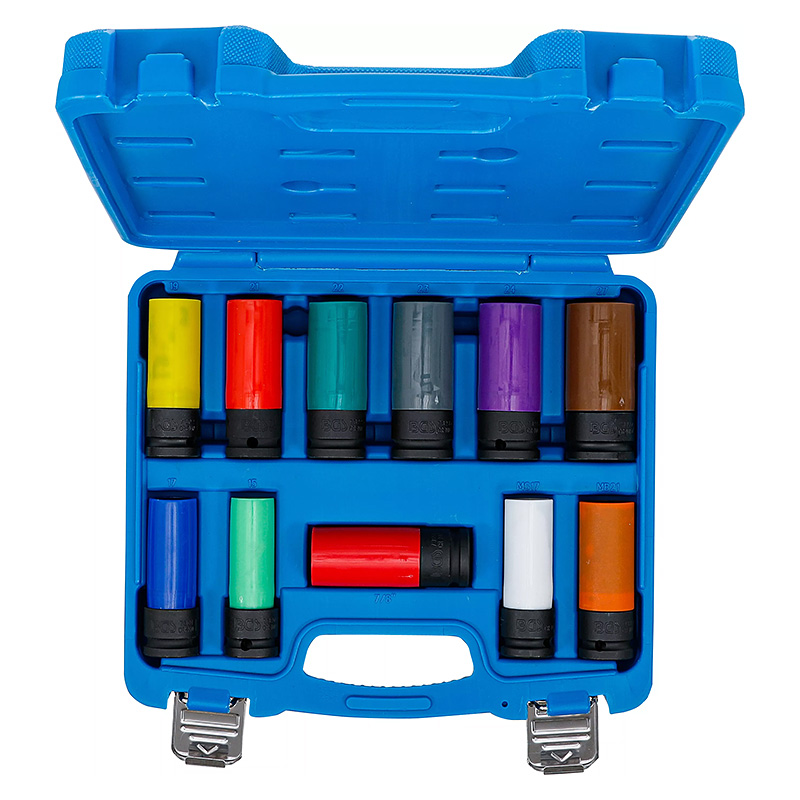 Légkulcsfej készlet, 1/2", 15 - 27 mm méretű és speciális kerékcsavarok, 11 darabos (BGS-74254)