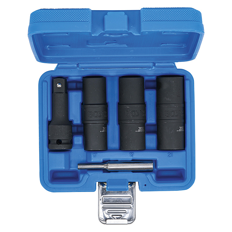 Speciális levegős, fordítóbetétes dugókulcskészlet, hatszögletű és csavarhúzó, 17 - 19 - 21 mm, 1/2", 3 darabos (BGS-7467)
