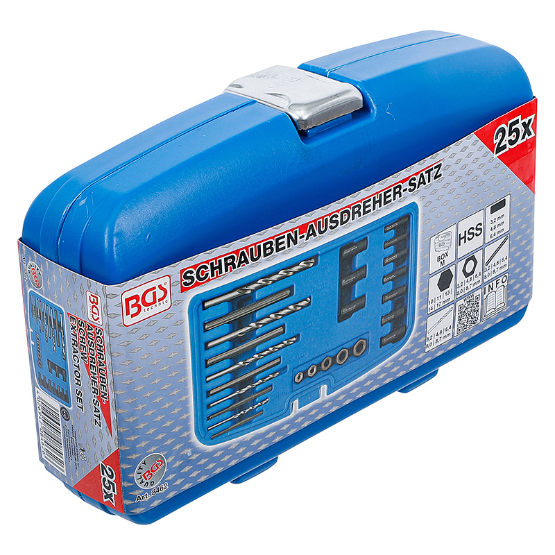 Törtcsavar és csonk kiszedő készlet, 25 részes (BGS-8462)