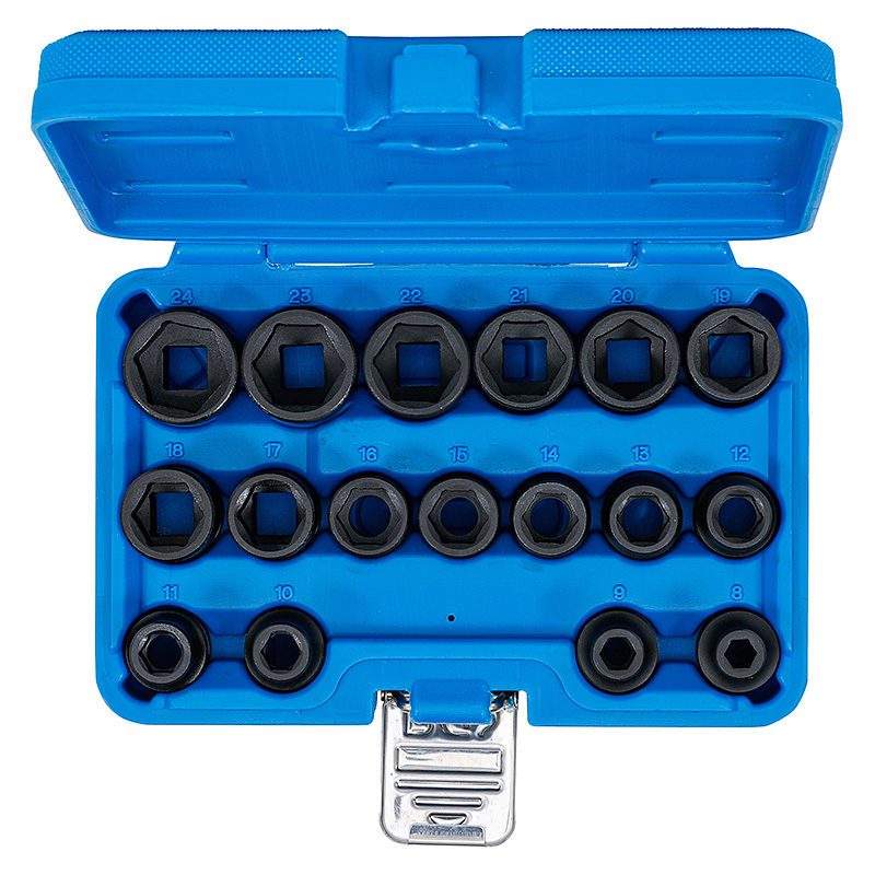 Levegős dugókulcskészlet hatszögletű, extra lapos, 1/2", 8 - 24 mm, 17 darabos (BGS-9286)
