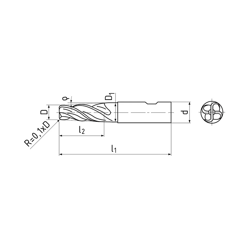 Kúpos élű maró, 4 élű, HSS-E-Co8, Weldon, ZPS 580718